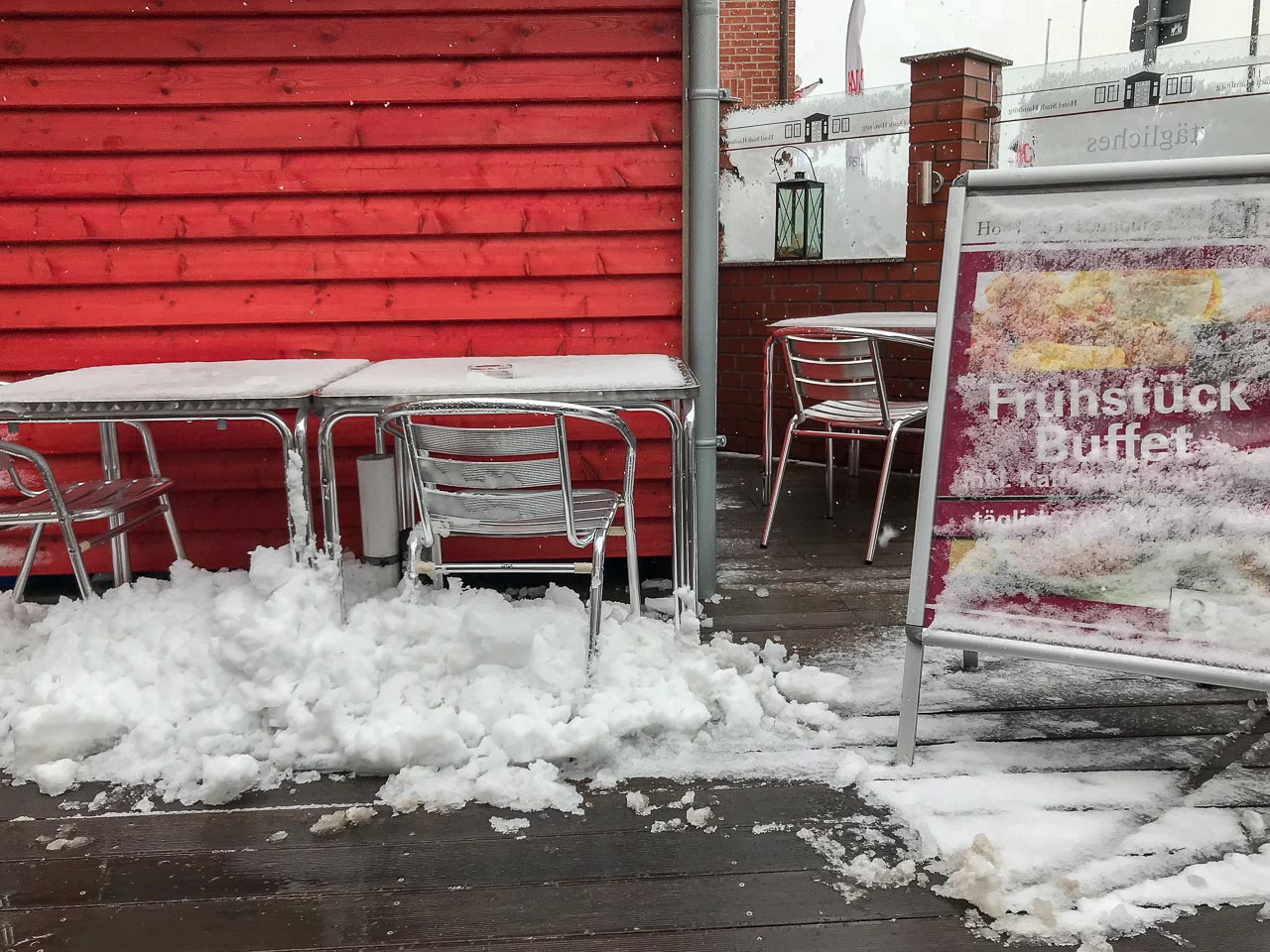 Snö på skärtorsdagen i Heiligenhafen